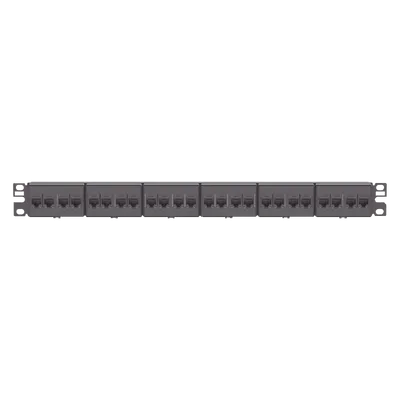 Panel de Parcheo / 24 Puertos / Categoría 6 / 1 UR / Plano / Negro