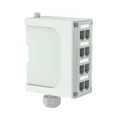 Panel de Parcheo Modular para Fibra Óptica, de Instalación en Riel DIN Estándar de 35mm, 8 Puertos Mini-Com, Color Gris
