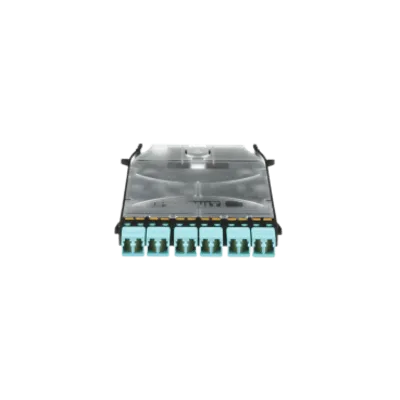 Cassette HD Flex de 12 Fibras Multimodo OM4, de MPO a 6 Conectores y Precargado con 12 Pigtails LC Duplex, Color Aqua