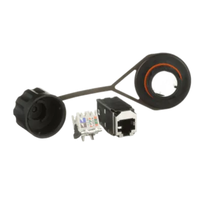 Conector Industrial RJ45 / Blindado IP67 / Categoría 6A / Tapa Protectora / Terminación sin Herramienta / Contactos 50 µin Oro