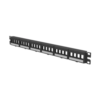 Panel de Parcheo Keystone / 24 Puertos / 1UR / Modular / Sin Conectores / Placas Frontales ABS / Espacio para Etiquetas