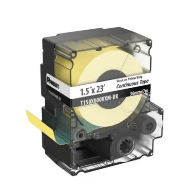 Cinta Continua de Vinilo / 36 mm Ancho / 7 m Largo (23 ft) / Negro sobre Amarillo / Interior-Exterior