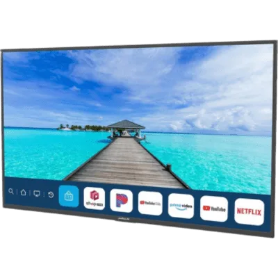 Smart TV para Exteriores / 65 Pulgadas / 4K UHD / 500 Nits / IP54 / webOS / VESA 300x200 / Soporte Inclinado Incluido
