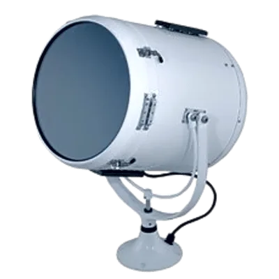 Reflector Marino en Pedestal / Alcance 2 Millas Náuticas / Tambor 10" (25.4 cm) / Carcasa Blanca / Resistente a UV y Salinidad