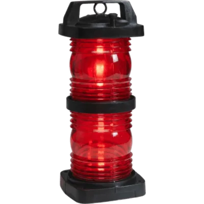 Luz Doble Lente Color Rojo / Visibilidad 360° / Alcance 3 Millas Náuticas / Policarbonato Negro Relleno de Fibra / Zócalo Prefocalizado Mediano Pre-Cableado