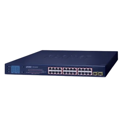 Switch PoE / 24 Puertos Gigabit 802.3af/at / 2 SFP 1000SX / LCD Inteligente / Modo Extendido 250 m (820.2 ft) / 300 W PoE / 52 Gbps