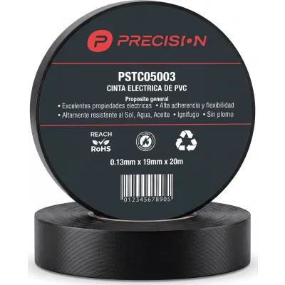 Cinta de Aislar Eléctrica / Vinilo PVC / Espesor 0.13 mm / Ancho 19 mm / Longitud 20 m (65.6 ft) / Aislamiento 600 V / Retardante a la Flama