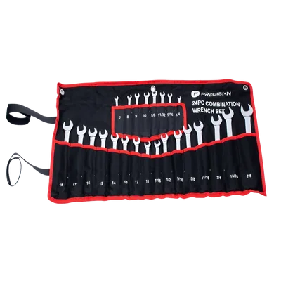 Juego de Llaves Combinadas / 24 Piezas / Métricas e Imperiales / Acero Cromo-Vanadio / Estuche Nylon Enrollable