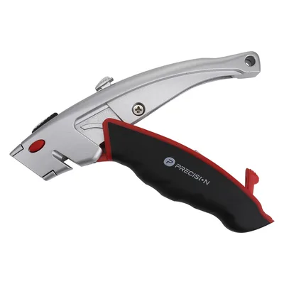 Navaja Retráctil Profesional / Cortador de Cable 3 mm / Cuerpo Metálico / Mango Ergonómico / 3 Posiciones de Seguridad / 5 Hojas de Repuesto