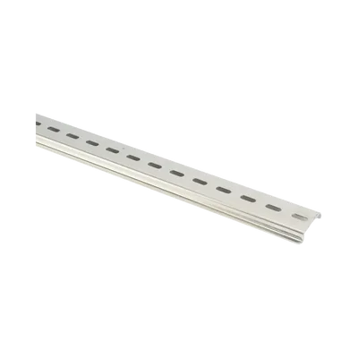 Riel DIN Estándar / 35 mm / 25 cm (9.84 ft) de Longitud / Acero Cromado Zinc / Ranura Central / Paquete de 4