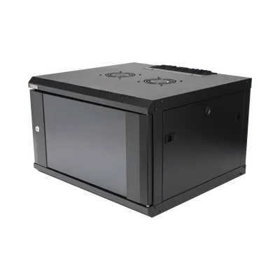 Gabinete de Pared 19 in / 6U / Profundidad 455 mm (17.9 in) / Cristal Templado / Carga 60 kg / 2 Ventiladores / Panel Cepillo