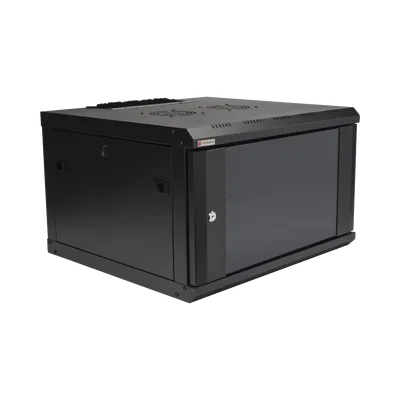 Gabinete de Pared 19 in / 6U / Profundidad 455 mm (17.9 in) / Cristal Templado / Carga 60 kg / 2 Ventiladores / Panel Cepillo