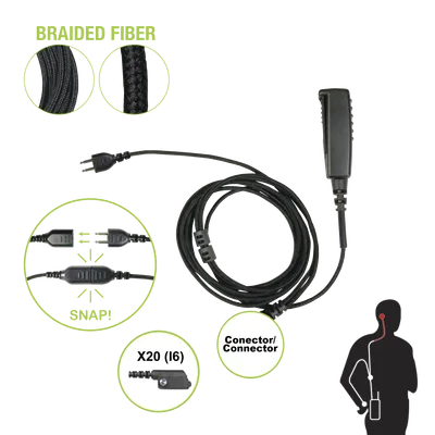 Cable para Micrófono Audífono / Conector P-Snap 2 Hilos / Fibra Trenzada / Compatible Icom IC-F3216/4261/52D/62D/3400/4400