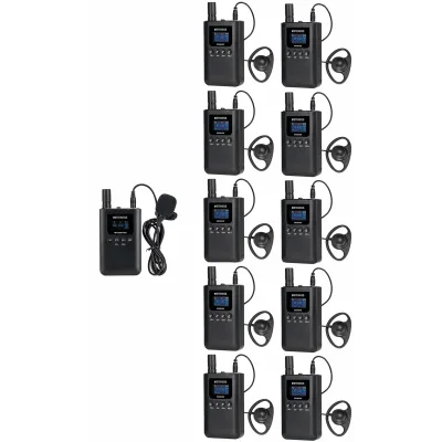 Sistema de Guía Turístico / 2.4 GHz / 999 Canales / Alcance 150 m (492.1 ft) / 1 Transmisor y 10 Receptores / USB-C / Batería 3000 mAh