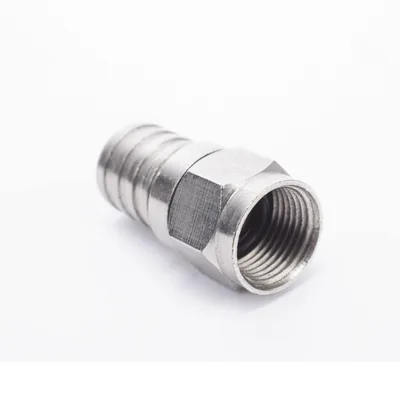 Conector F Macho, 75 Ohm, Plegable para Cable RG-6/U sin pin, Niquel/Polietileno.