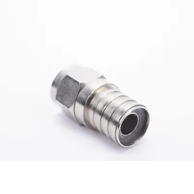 Conector F Macho, 75 Ohm, Plegable para Cable RG-6/U sin pin, Niquel/Polietileno.