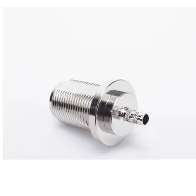 Conector RF Coaxial / N Hembra Hermético / Montaje Frontal Panel 2D Plano / Anillo Plegable RG-58/U / Cuerpo Bronce Niquelado / Contacto Oro / Aislante Teflón