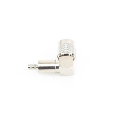 Conector RF TNC Macho / Ángulo Recto / Ensamblaje Anillo Plegable / Bronce Niquelado / Contacto Oro / Dieléctrico Teflón