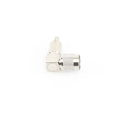 Conector RF TNC Macho / Ángulo Recto / Ensamblaje Anillo Plegable / Bronce Niquelado / Contacto Oro / Dieléctrico Teflón