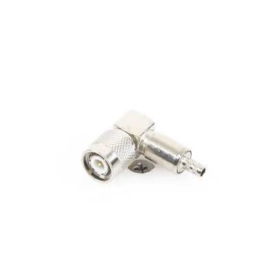 Conector RF TNC Macho / Ángulo Recto / Ensamblaje Anillo Plegable / Bronce Niquelado / Contacto Oro / Dieléctrico Teflón
