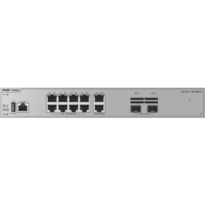 Switch Capa 3 / 10 Puertos Gigabit PoE+ / 2 Puertos SFP 2.5GE / Capacidad de Conmutación 30 Gbps / PoE Budget 125 W / Diseño sin Ventilador / Protección contra Sobretensiones 10 kV / VSU / OSPF / RIP