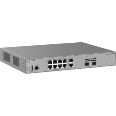Switch Capa 3 / 10 Puertos Gigabit PoE+ / 2 Puertos SFP 2.5GE / Capacidad de Conmutación 30 Gbps / PoE Budget 125 W / Diseño sin Ventilador / Protección contra Sobretensiones 10 kV / VSU / OSPF / RIP