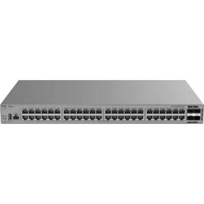 Switch Gigabit PoE+ 48 Puertos / 4 Puertos SFP+ 10GE / Capacidad de Conmutación 176 Gbps / Tasa de Reenvío 130.944 Mpps / PoE 370 W / Capa 3 / VSU / Ventilación Forzada / 1 RU / Línea Cybrey