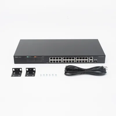 Switch PoE+ No Administrable / 24 Puertos 10/100 PoE+ / 2 Uplinks Gigabit / 370W PoE / 8.8 Gbps / 1.44 ft x 0.70 ft x 0.14 ft