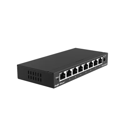Switch Administrable Gigabit / 8 Puertos 10/100/1000BASE-T / Capa 2 / Switching 16 Gbps / Forwarding 11.9 Mpps / Modo CCTV 250 m (820 ft) / Fanless