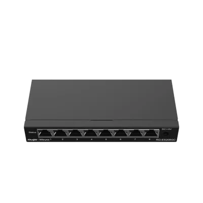 Switch Administrable Gigabit / 8 Puertos 10/100/1000BASE-T / Capa 2 / Switching 16 Gbps / Forwarding 11.9 Mpps / Modo CCTV 250 m (820 ft) / Fanless