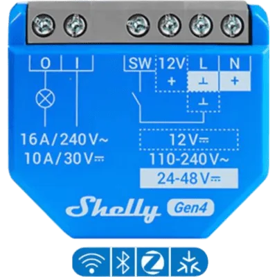 Relevador Inalámbrico Inteligente / 16A / 110-240V AC / 12V DC / Multiprotocolo Zigbee Matter Wi-Fi Bluetooth / 1 Canal / Contacto Seco