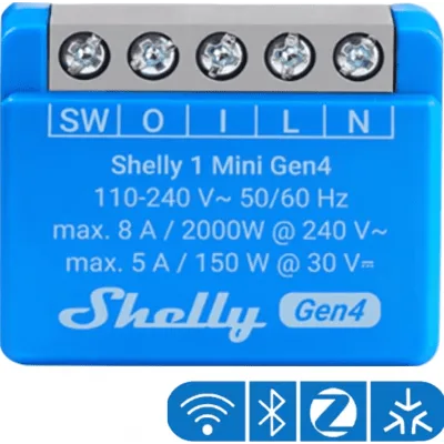 Mini Interruptor Inteligente / Wi-Fi 2.4, Zigbee, Bluetooth, Matter / 1 Canal 8A / 110-240V AC / Contacto Seco / 29x35x16 mm (1.14x1.38x0.63 in)