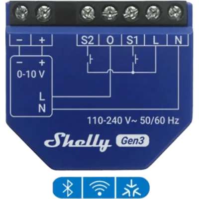 Controlador de Atenuación / 0-10V y 1-10V / Wi-Fi y Bluetooth / Relé 13 A / Monitoreo PM / 110-240 VAC