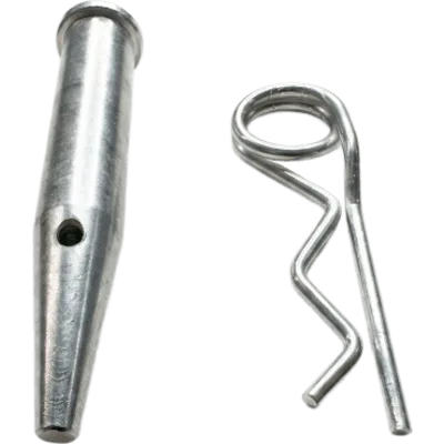 Pasador Cónico + R-clip Set / Compatible con Truss 40x40 cm / Acero de Alta Resistencia Forjado / Galvanizado / Zincado / Largo 92 mm (3.6 in) / Espiga 16 mm (0.6 in) / Cabezal 19 mm (0.7 in)