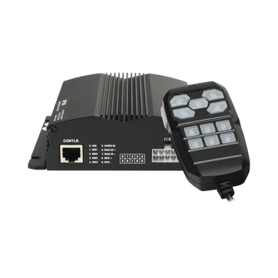 Sirena Vehicular / 100W / Multivoltaje 12~24 VCD / 22 Ciclos de Tono / 4 Salidas Auxiliares / Megafonía y Radio Integradas