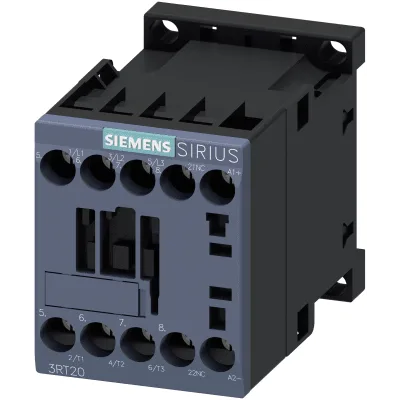 Contactor de Potencia SIRIUS 3RT2 / AC-3e/AC-3 9 A / 4 kW a 400 V / 3 Polos / 24 V DC / 1 NC Auxiliar / Bornes de Tornillo / Tamaño S00 / IP20 / Montaje en Carril DIN 35 mm