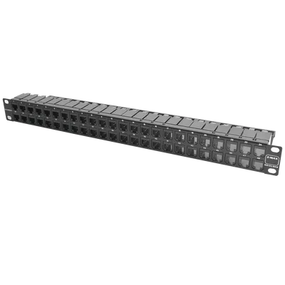 Patch Panel / 48 Puertos / Cat 6A Blindado / Plano / 1UR / Acero 18 Gauge