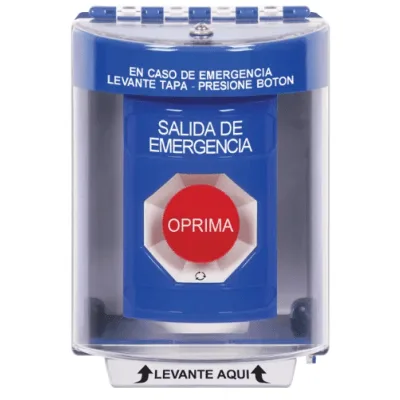 Botón Multipropósito de Superficie / Texto Salida de Emergencia en Español / Relevadores Dobles Forma C / Tapa de Policarbonato / Llave para Restablecer / Interior/Exterior