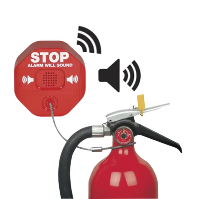Alarma de Extintor Inalámbrica / Sirena 95/105 dB / Señal Visual Disuasoria / Alimentación 9V o 12-24V DC / Transmisión Inalámbrica a Receptor