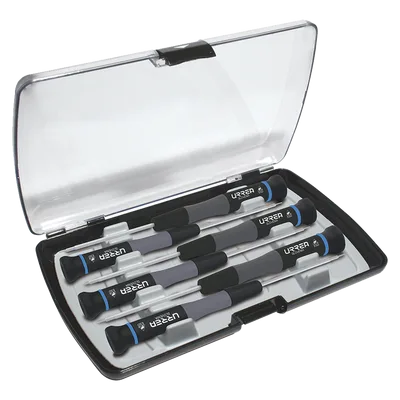 Juego de destornilladores de precisión / 6 piezas Torx T5-T10 / Mango bimaterial / Acero Cr-V-Mo / Estuche PE antideslizante