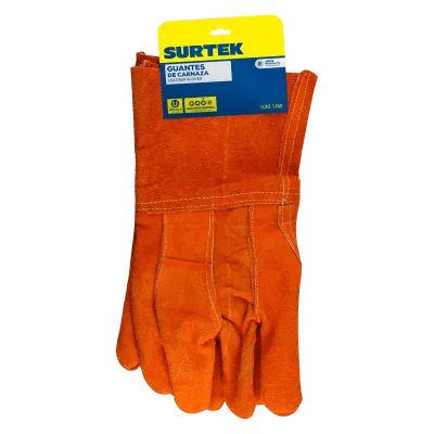 Guantes de Protección Industrial / Carnaza Reforzada / Puño Largo 12.5 cm / Resistencia a Abrasión y Temperaturas Moderadas / Expulsión Rápida