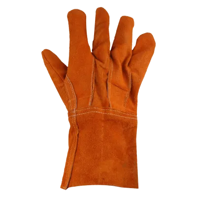Guantes de Protección Industrial / Carnaza Reforzada / Puño Largo 12.5 cm / Resistencia a Abrasión y Temperaturas Moderadas / Expulsión Rápida