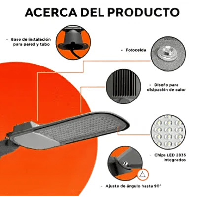 Luminaria LED Punta de Poste 100 W / 11 000 lm / 6 500 K Luz de Día / IP65 / Fotocelda Integrada / Protección 6 kV / Aluminio / Vida 50 000 h