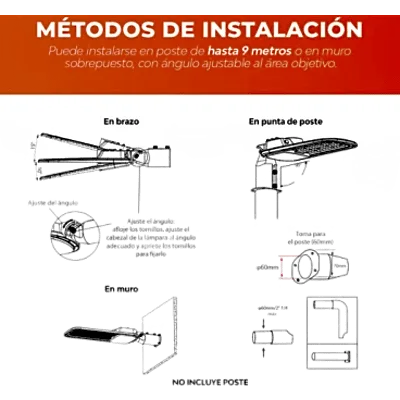 Luminaria LED Punta de Poste 150 W / 16 500 lm / 6 500 K Luz de Día / IP65 / Fotocelda Integrada / Protección 6 kV / Aluminio / Vida 50 000 h