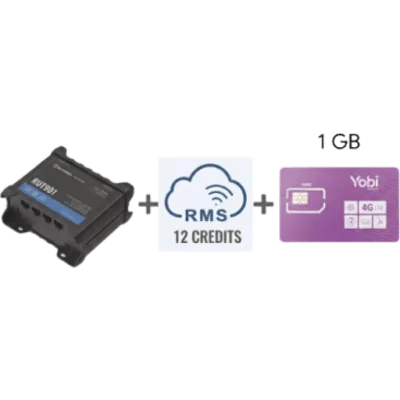 Router Teltonika LTE/4G RUT901 + 12 creditos RMS + SIM de YOBI de 1GB por Mes durante un año de servicio (solo datos)