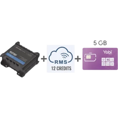 Router Teltonika LTE/4G RUT901 + 12 creditos RMS + SIM de YOBI de 5GB por Mes durante un año de servicio (solo datos)
