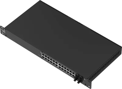 Switch Administrable L2+ / 24 Puertos PoE+ Gigabit / 4 Puertos SFP / Capacidad 56 Gbps / 300W PoE / Rack 19" / IP30