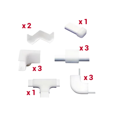 Kit de Accesorios para Canaleta / 13 Piezas / Esquineros Exteriores e Interiores / Secciones L y T / PVC Autoextinguible