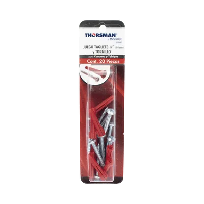 Kit de Fijación / Taquetes de Doble Expansión 1/4" / Tornillos 10 x 1 1/2" (38 mm) / Carga 60 kg / 20 Piezas