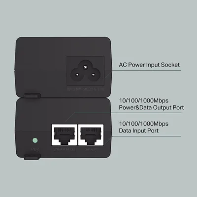 Inyector PoE+ / 30W / Gigabit 802.3af/at / 2 Puertos 10/100/1000 Mbps / Alcance 100 m (328 ft) / Plug and Play